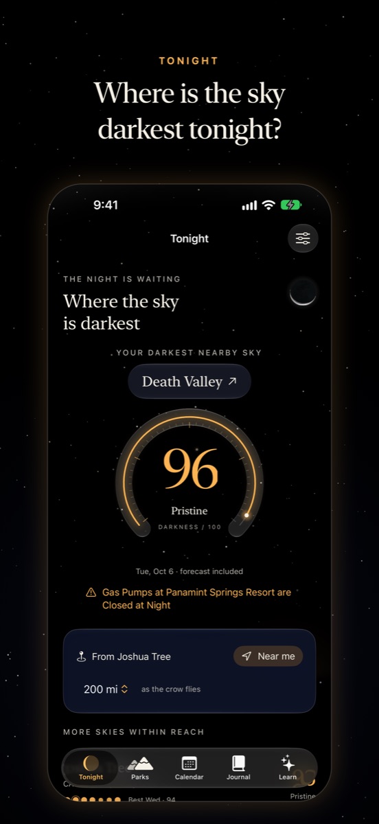Tonight: the darkest nearby park with its score on a dial.