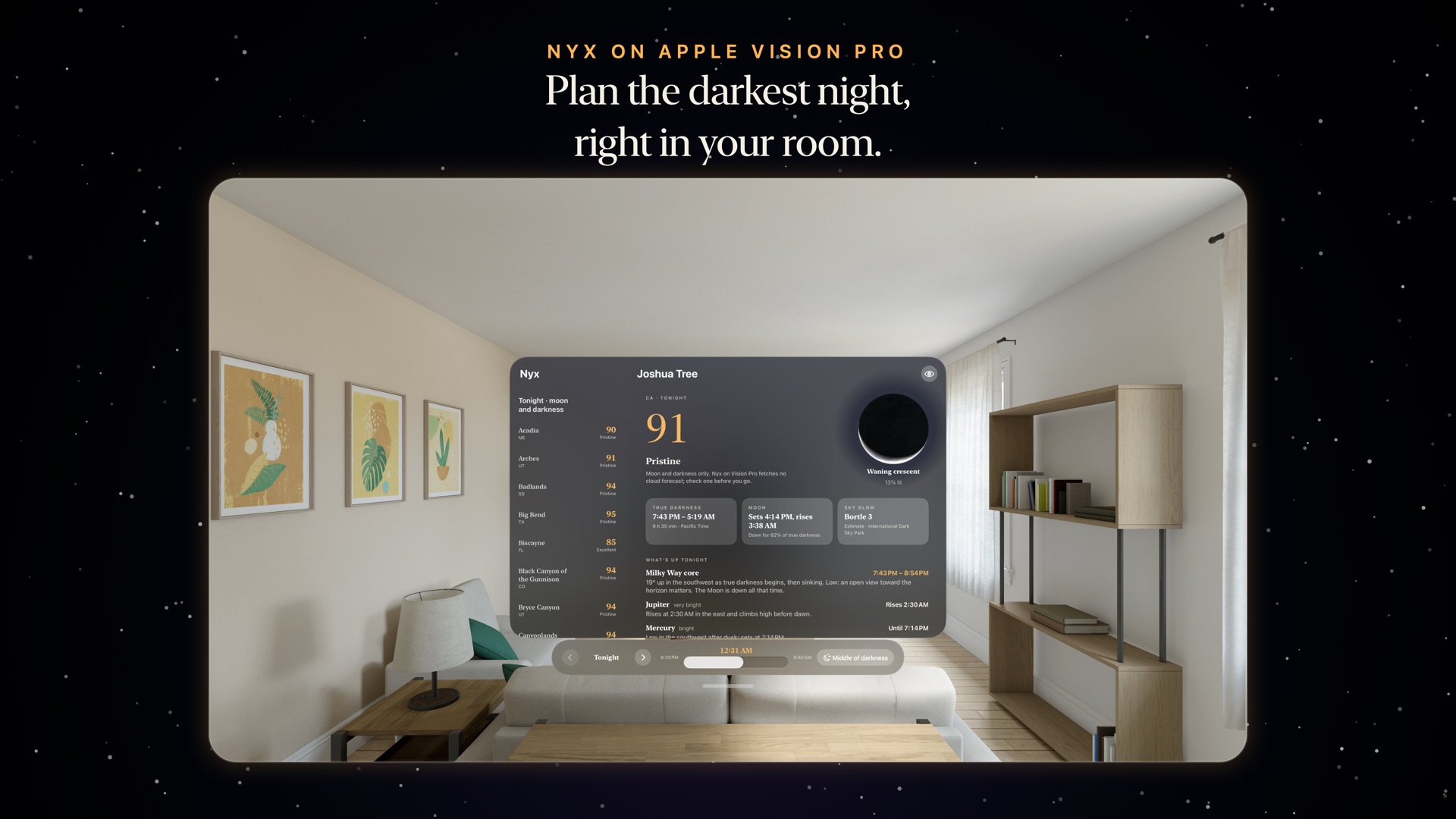 Nyx on Apple Vision Pro: the planner window in a room.