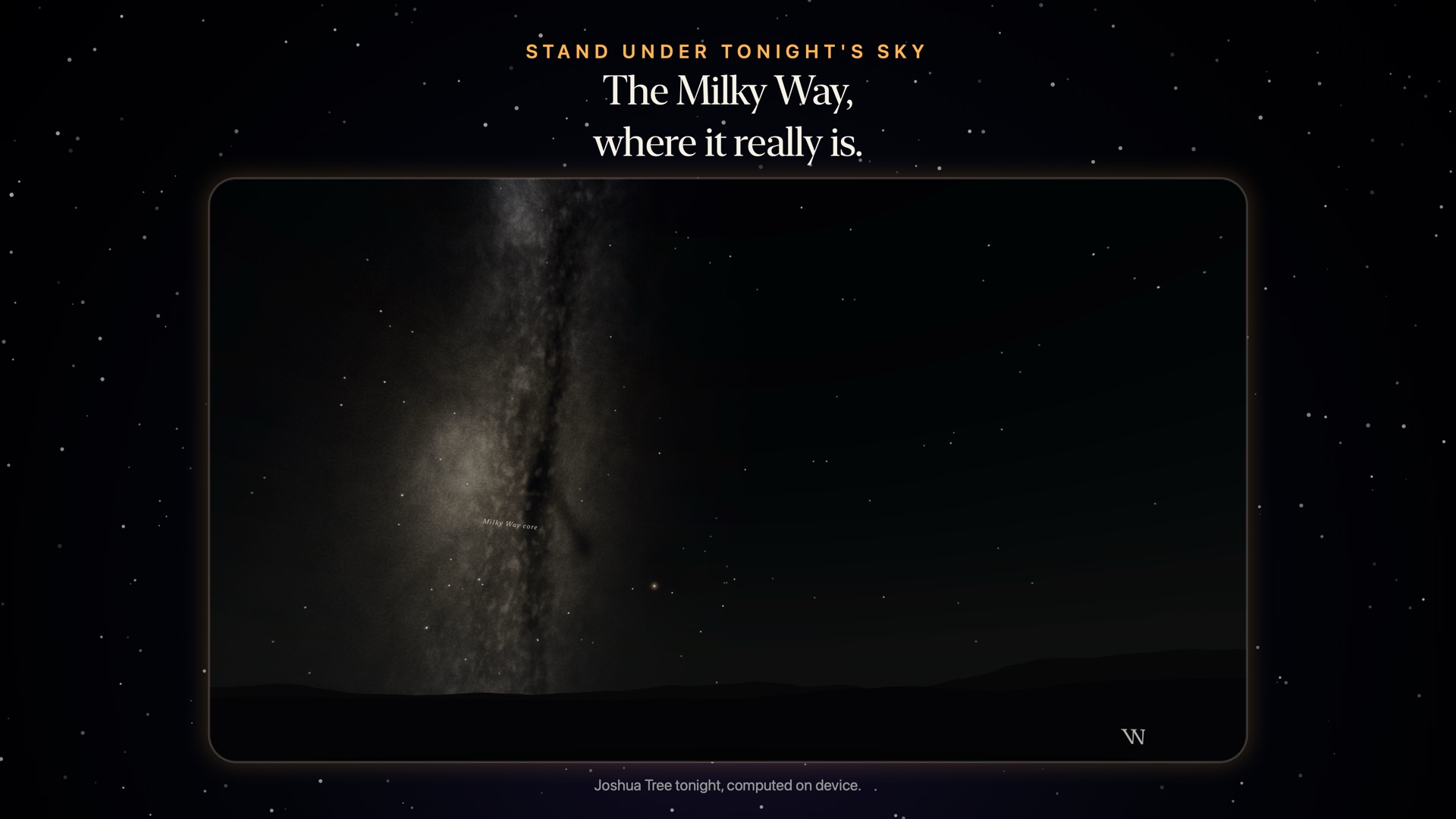 Nyx on Apple Vision Pro: the Milky Way core over Joshua Tree, computed.