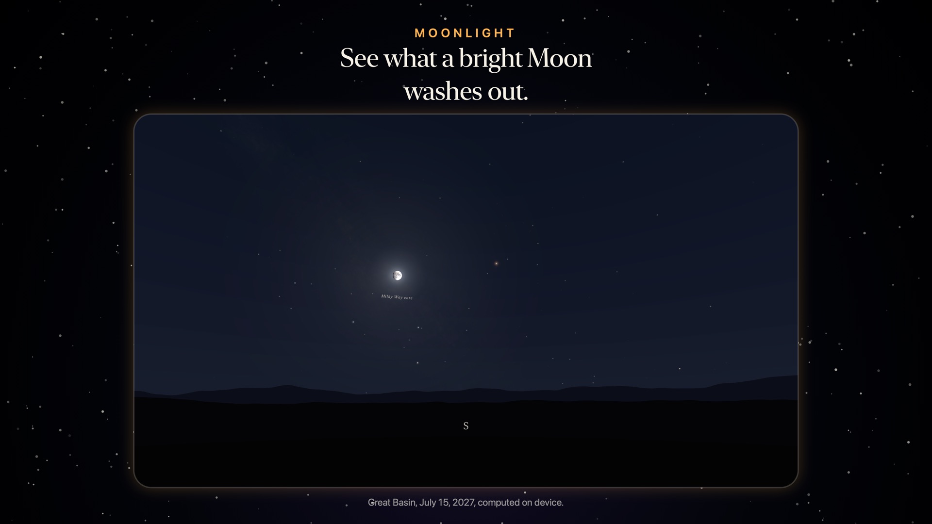 Nyx on Apple Vision Pro: the Moon beside the core at Great Basin.
