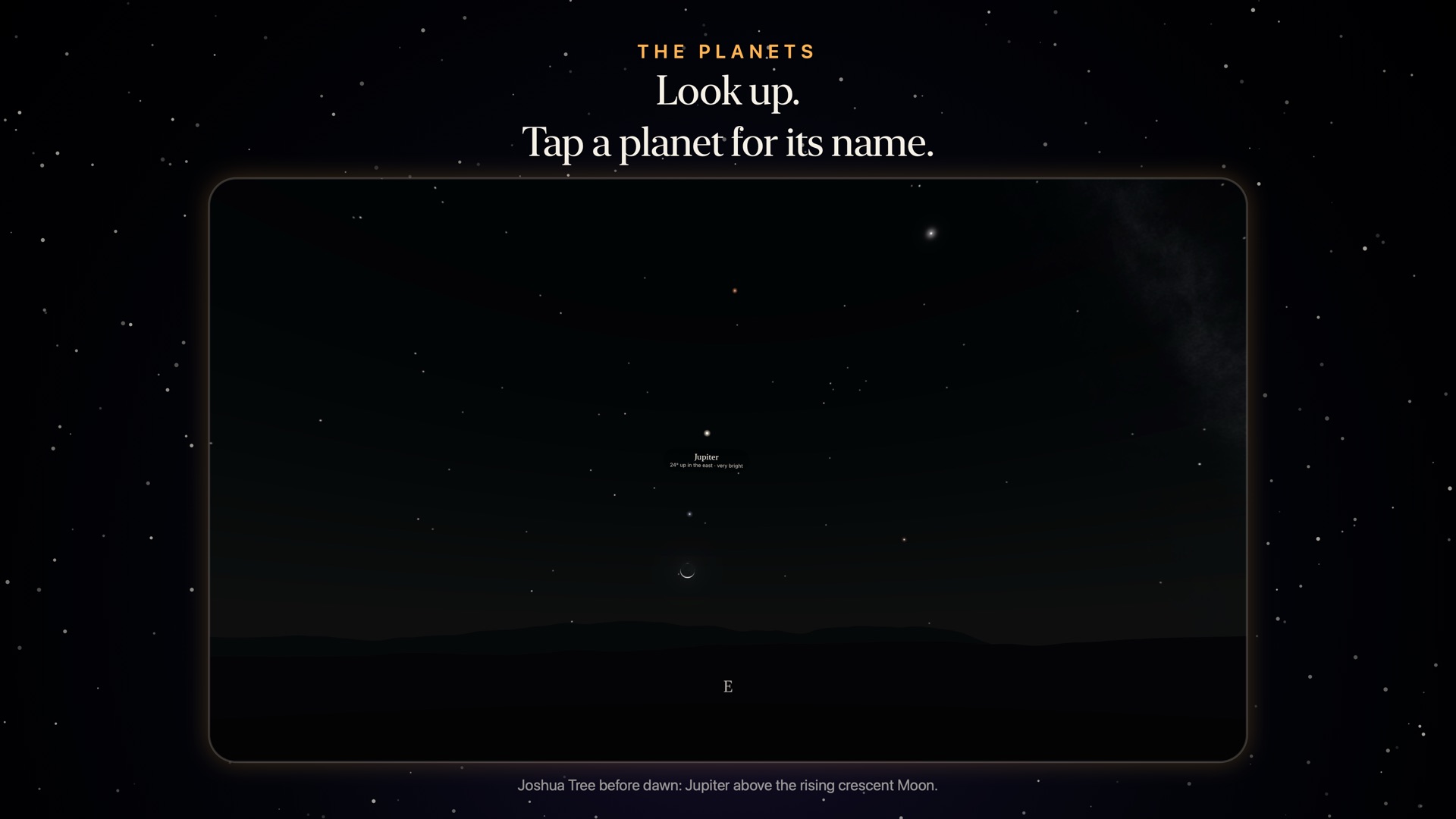 Nyx on Apple Vision Pro: Jupiter's name card before dawn.