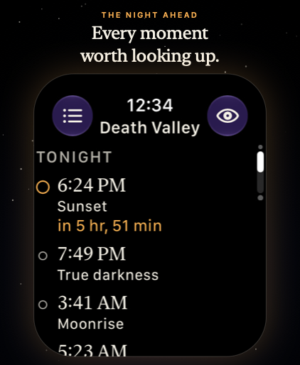 Nyx on Apple Watch: the night's milestones.